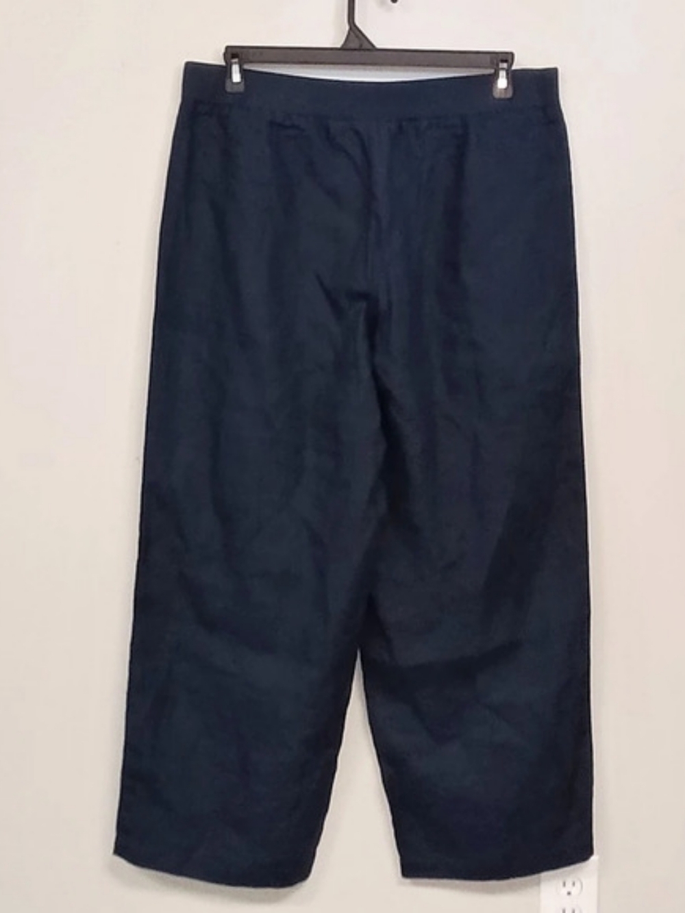 J Jill Love Linen Wide Leg Pull On Elastic Waist Pants Navy Blue Large Lagenlook